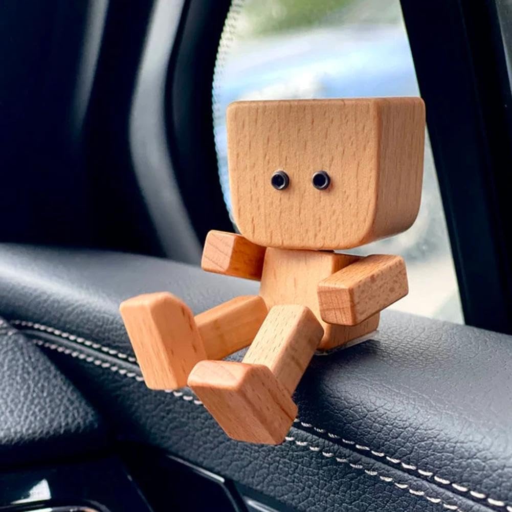 DUARIHA Shaking Wooden Man Figurine — 12 Magnetic Expressions for Car & Desk Decor