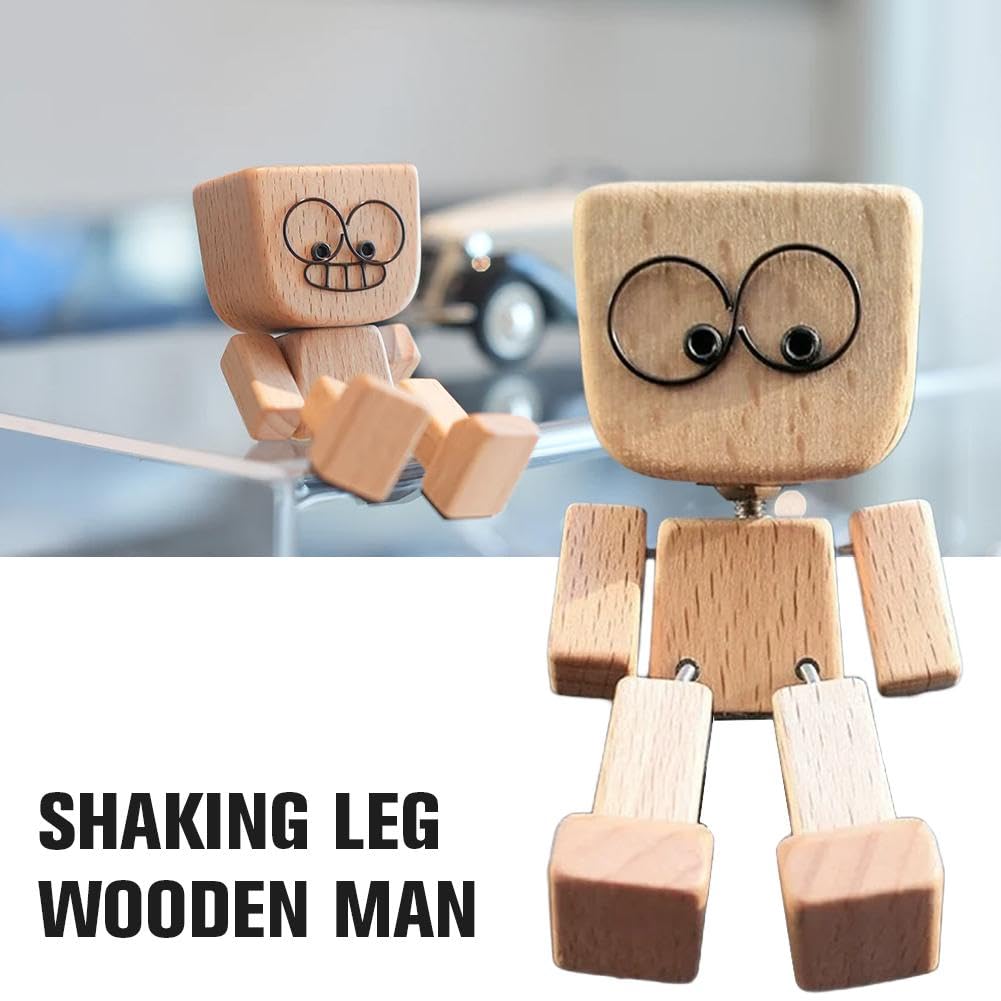 DUARIHA Shaking Wooden Man Figurine — 12 Magnetic Expressions for Car & Desk Decor