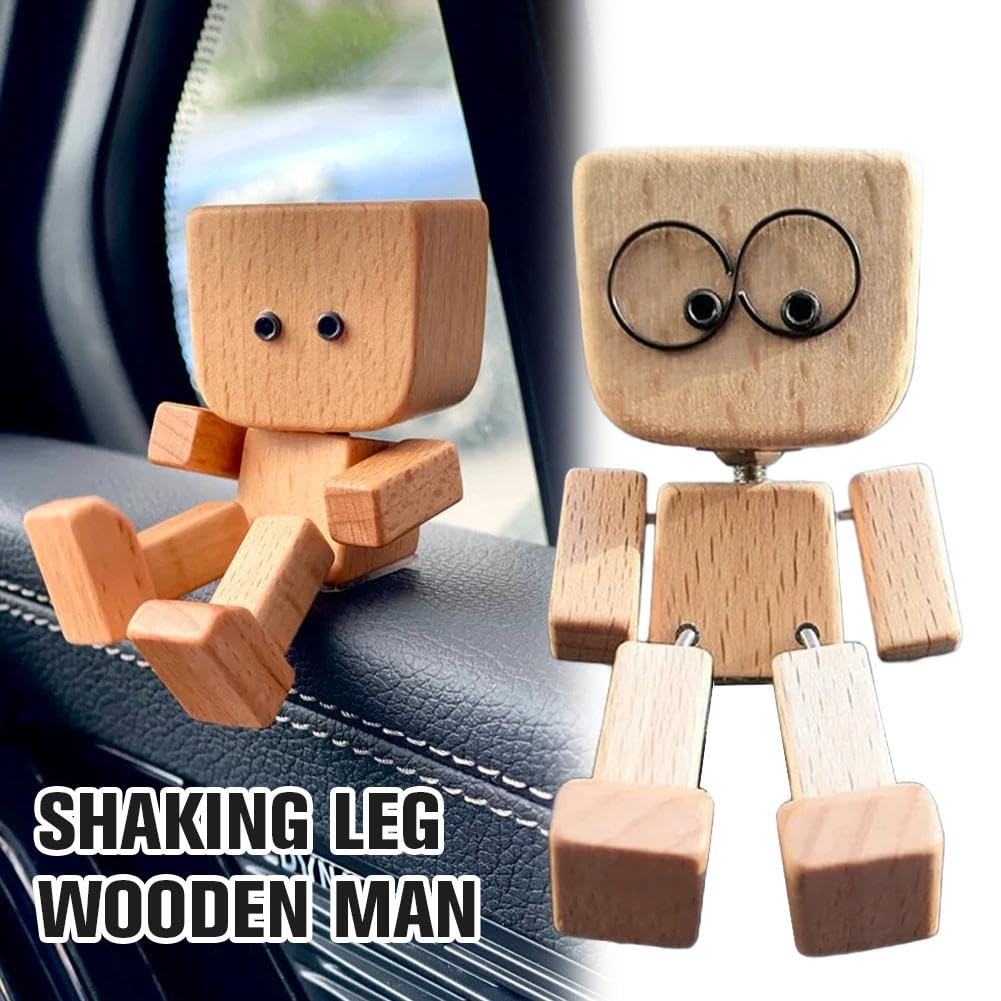 DUARIHA Shaking Wooden Man Figurine — 12 Magnetic Expressions for Car & Desk Decor