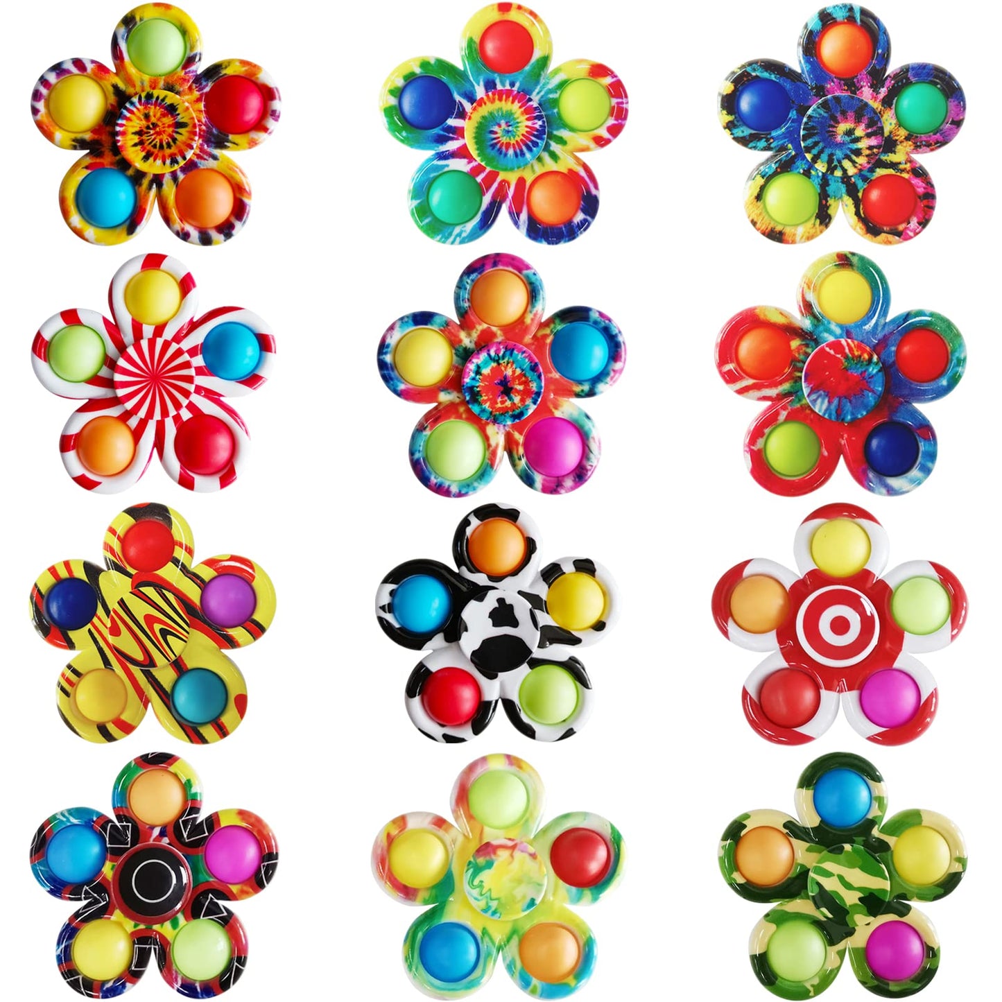 DUBANJOWE 12 Pcs Pop Bubble Fidget Spinner Set – Sensory Toys for Classrooms, Parties & Gifts
