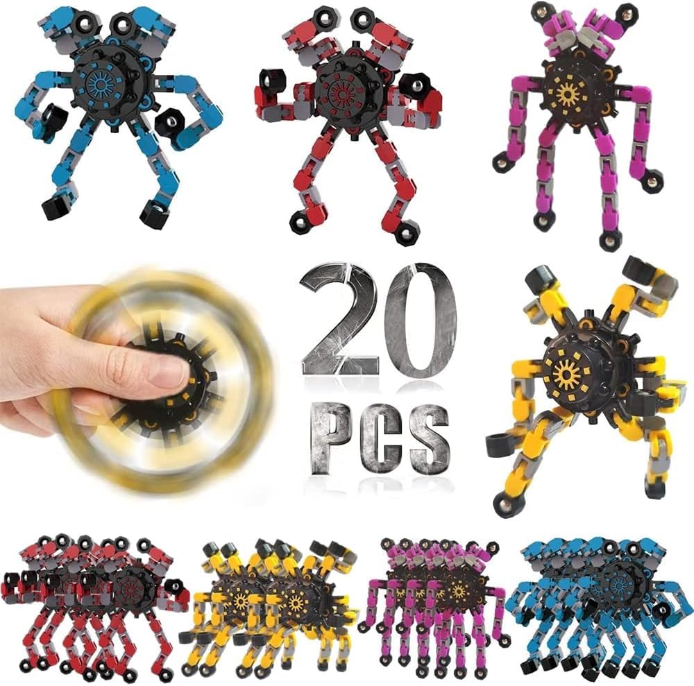 DUBANJOWE 20 Pcs Fidget Spinners – Transformable Robot Toys for Focus & Stress Relief