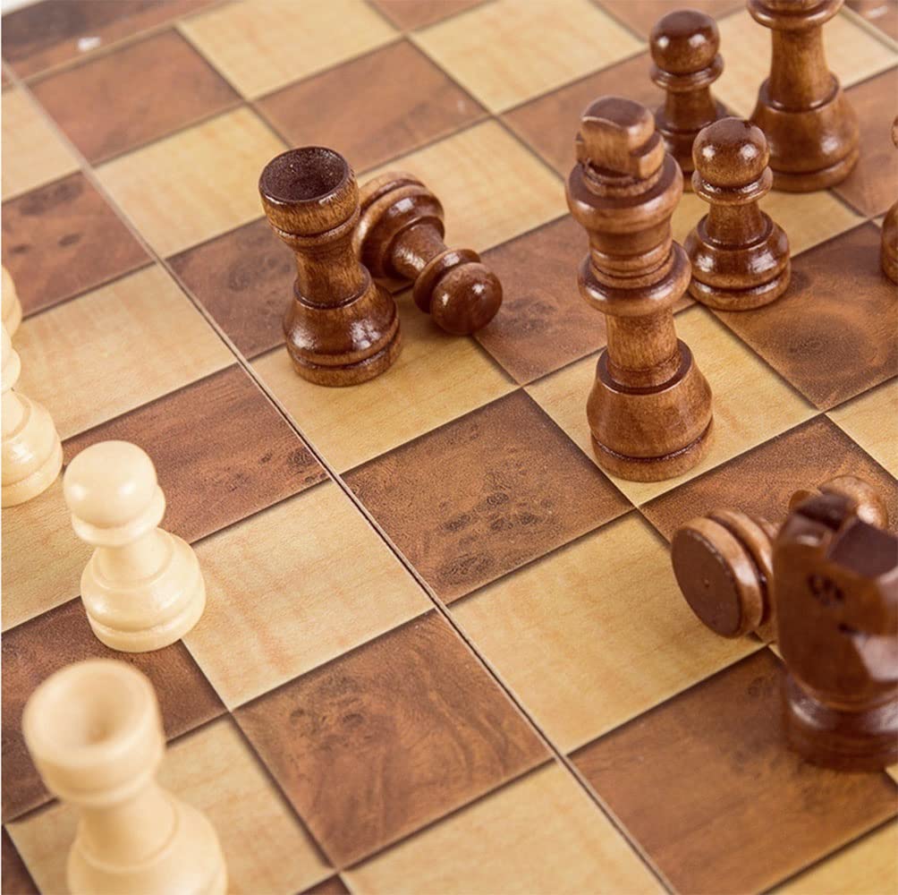 DUBSTAR 17-Inch Wooden Chess Set with Folding Storage — 3-in-1 Board (Chess, Backgammon, Checkers)