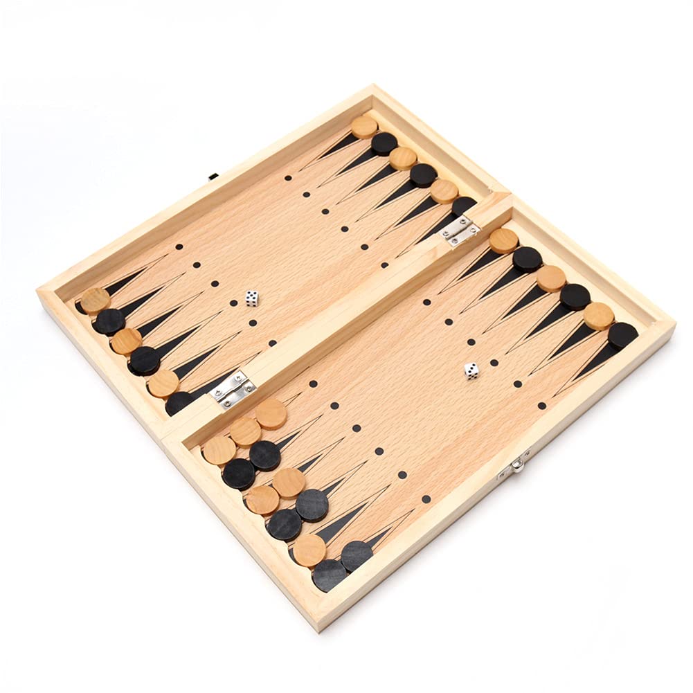 DUBSTAR 17-Inch Wooden Chess Set with Folding Storage — 3-in-1 Board (Chess, Backgammon, Checkers)
