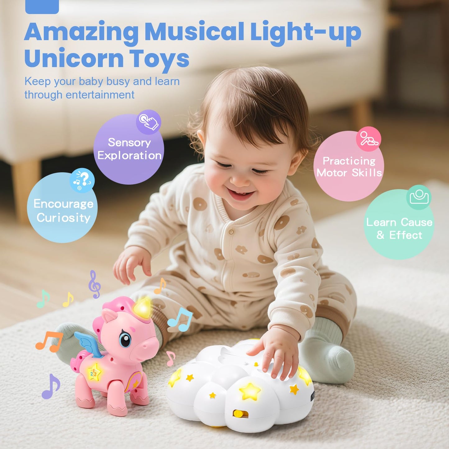 Duchong Baby Toy 6-12 Months – Follow-Me Unicorn with Lights & Music
