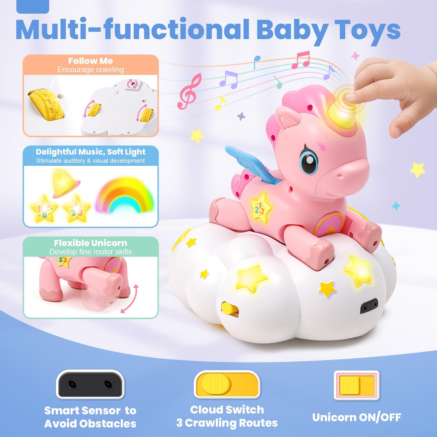Duchong Baby Toy 6-12 Months – Follow-Me Unicorn with Lights & Music