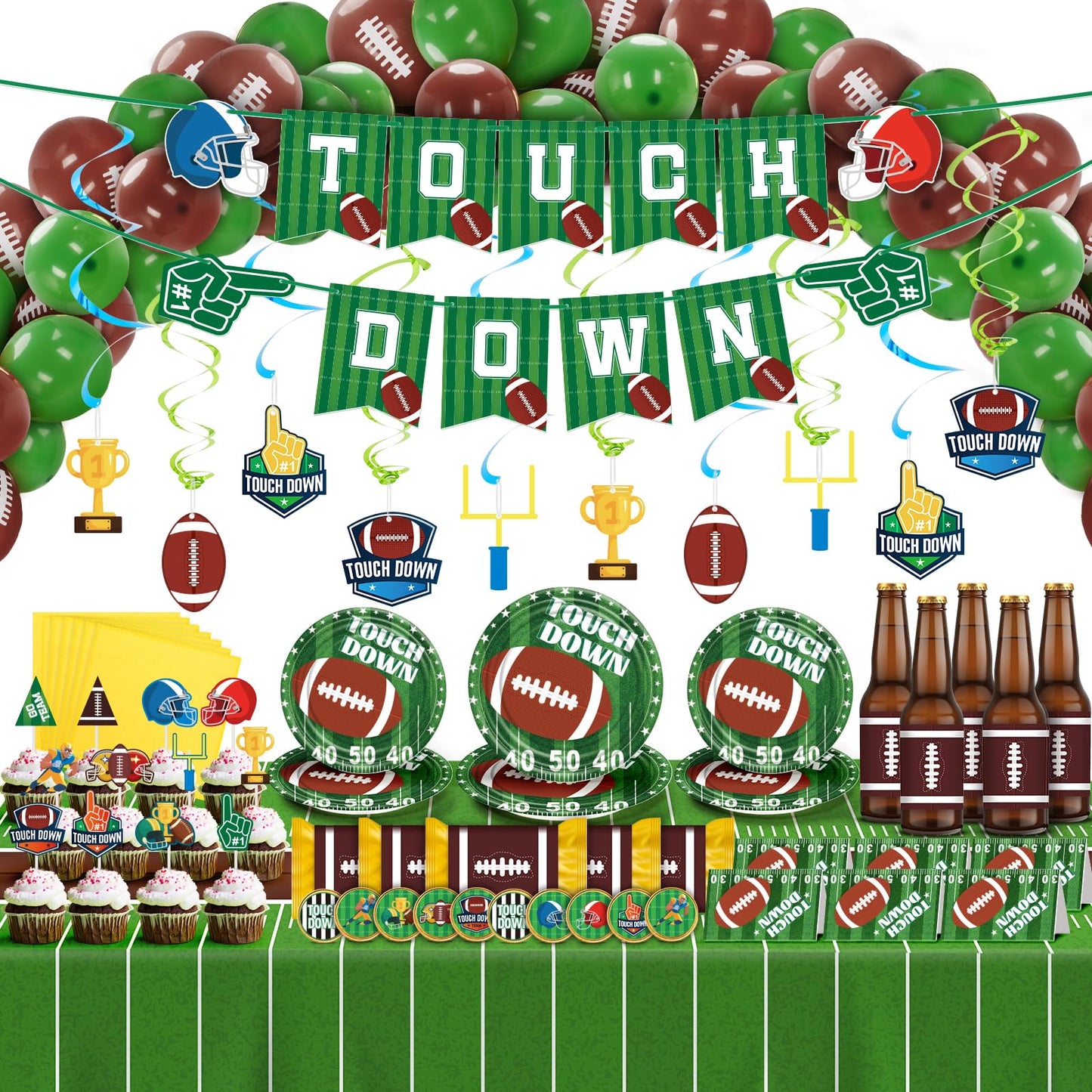 Duchong 168 Pcs Football Party Decorations – Gameday Tableware, Balloons & Banner
