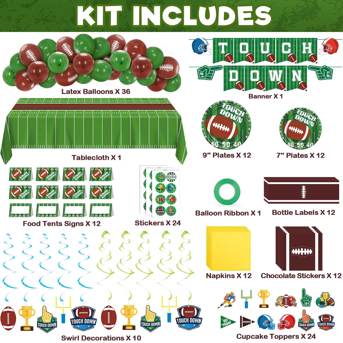 Duchong 168 Pcs Football Party Decorations – Gameday Tableware, Balloons & Banner