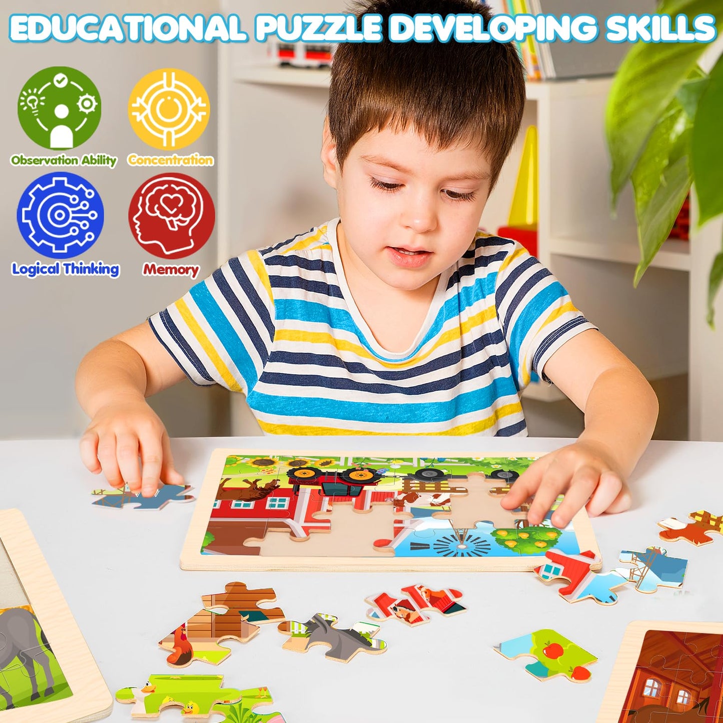 Duchong 4-in-1 Farm Wooden Puzzles for Kids | 24-Piece Jigsaw Set