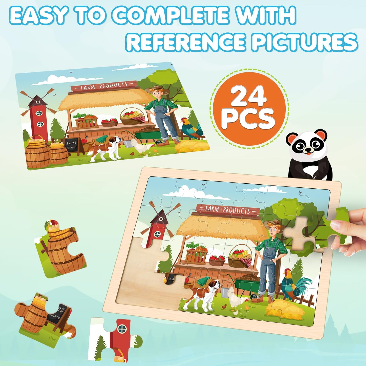 Duchong 4-in-1 Farm Wooden Puzzles for Kids | 24-Piece Jigsaw Set