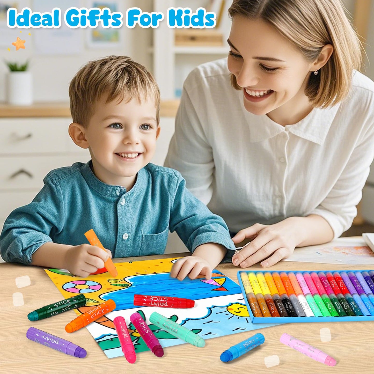 DUCHONG Tempera Paint Sticks for Kids – 36 Colors, Washable, Quick-Dry Art Set