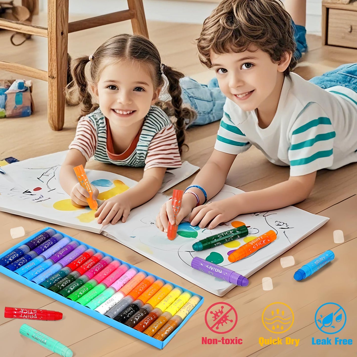 DUCHONG Tempera Paint Sticks for Kids – 36 Colors, Washable, Quick-Dry Art Set