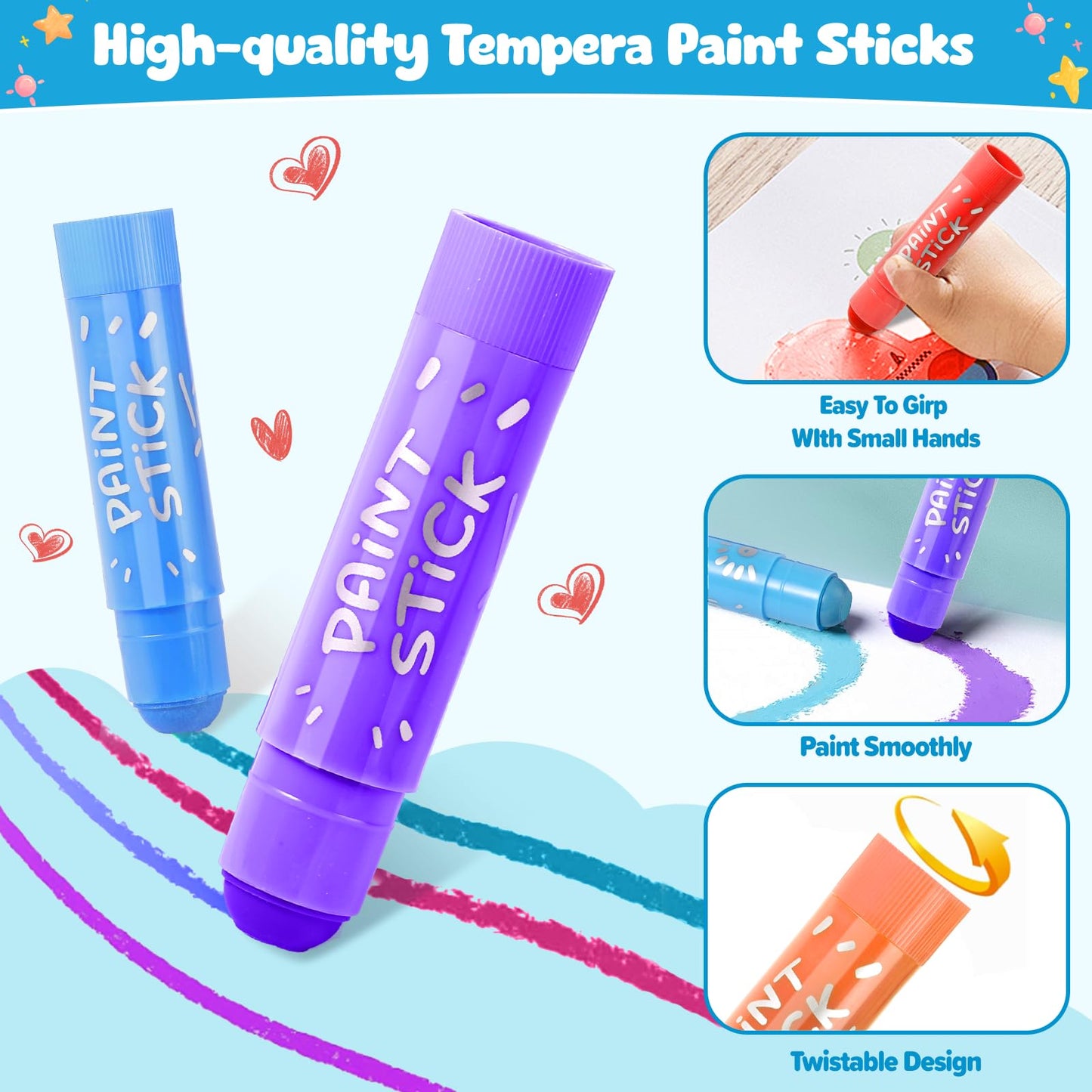 DUCHONG Tempera Paint Sticks for Kids – 36 Colors, Washable, Quick-Dry Art Set