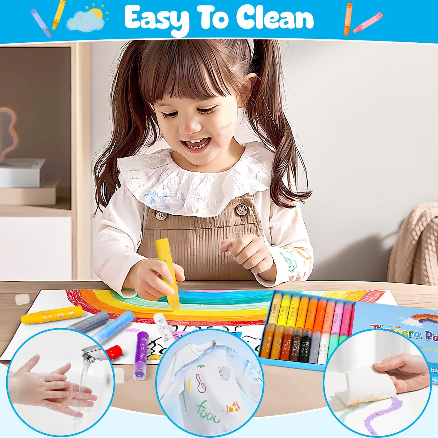 DUCHONG Tempera Paint Sticks for Kids – 36 Colors, Washable, Quick-Dry Art Set