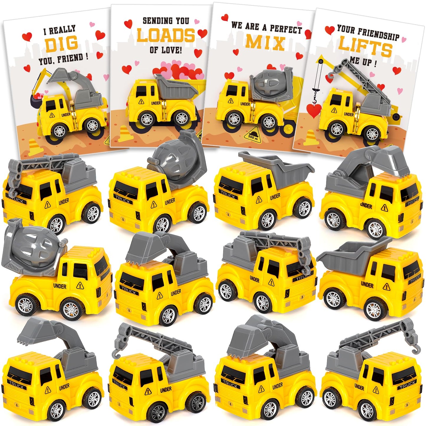 Duchong Valentines Day Cards for Kids – 24-Pack Construction Truck Cards