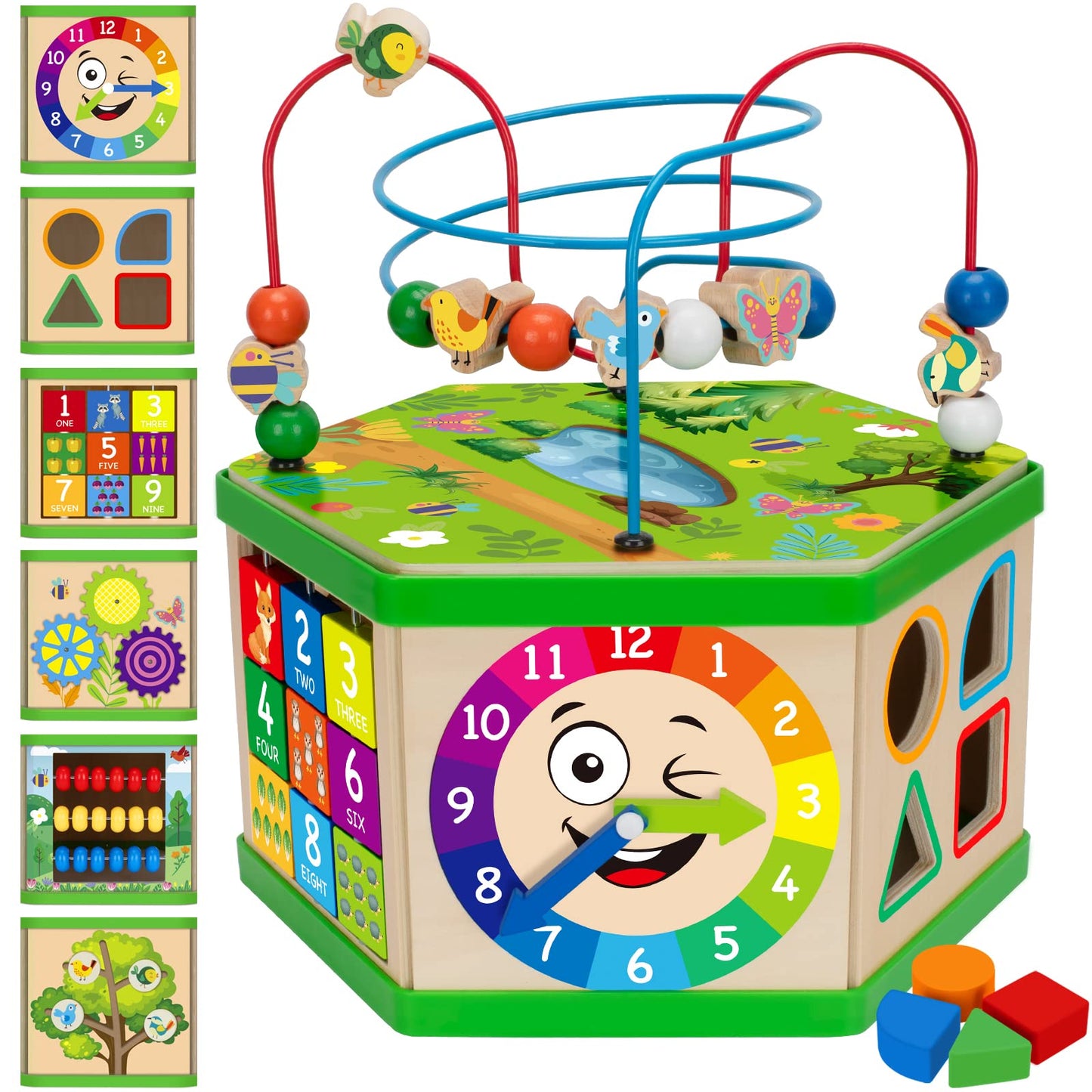 Duchong 7-in-1 Wooden Activity Cube for Toddlers – Montessori STEM Toy (Pink)