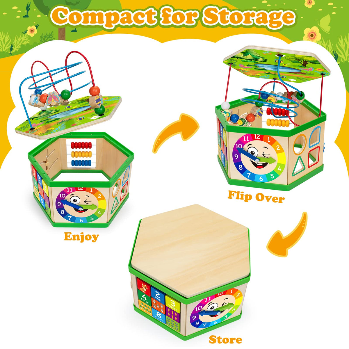 Duchong 7-in-1 Wooden Activity Cube for Toddlers – Montessori STEM Toy (Pink)