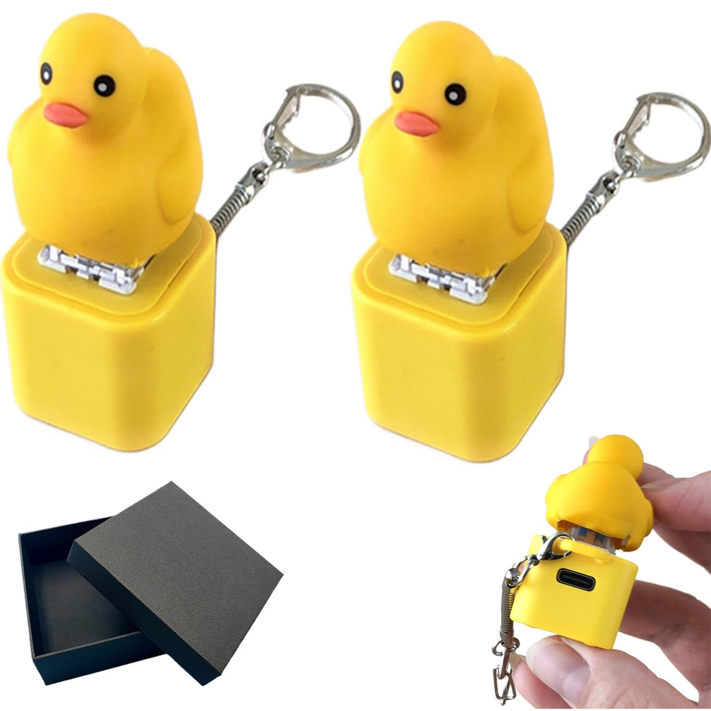 Duck Quacking Fidget Toy Keychain – Rechargeable Light-Up Stress Reliever (2-Pack)