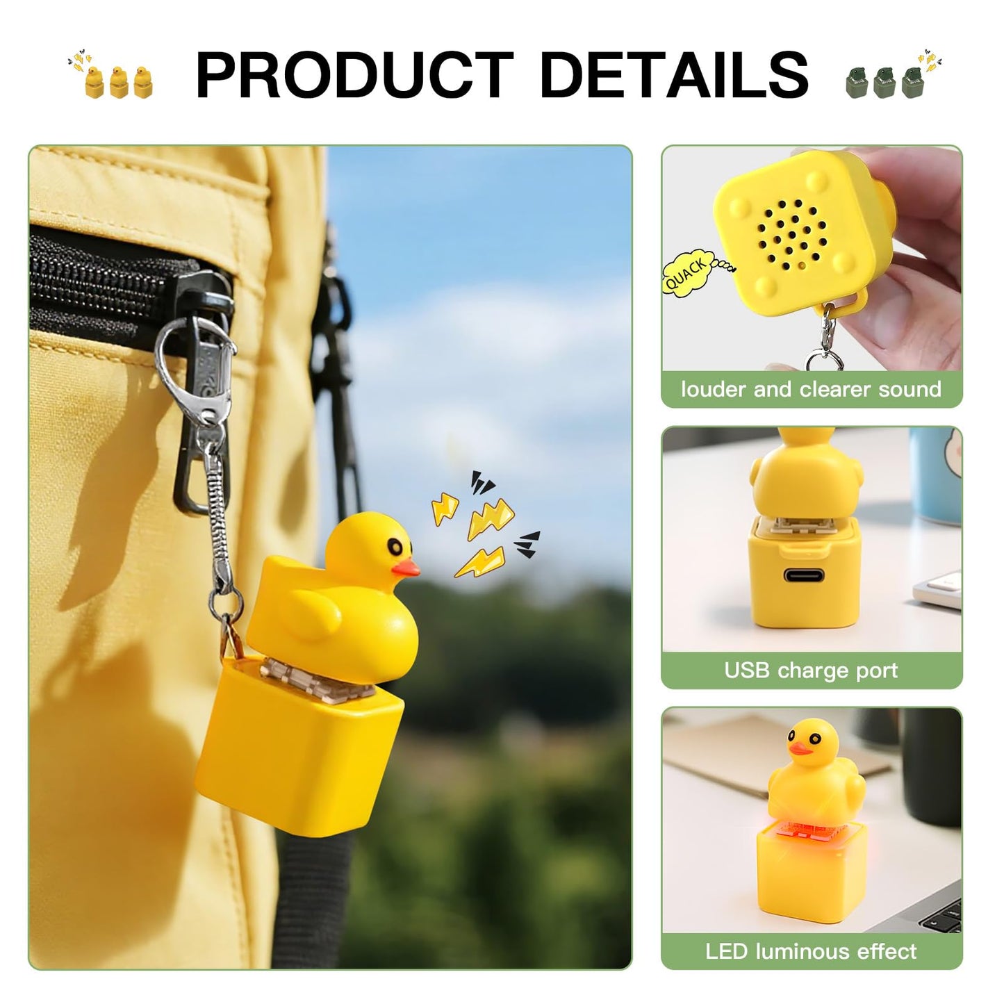 Duck Quacking Fidget Toy Keychain – Rechargeable Light-Up Stress Reliever (2-Pack)