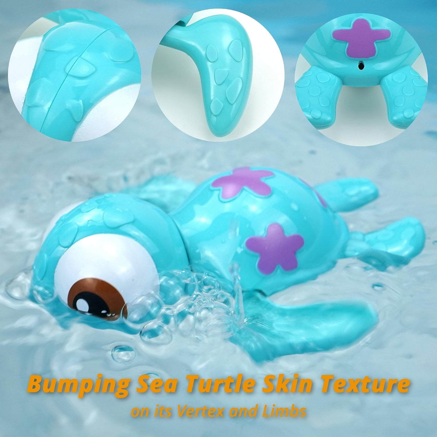 DUCKBOXX XX Wind-Up Sea Turtle Bath Toy – No Battery, Mold-Free Montessori Water Play (Blue)