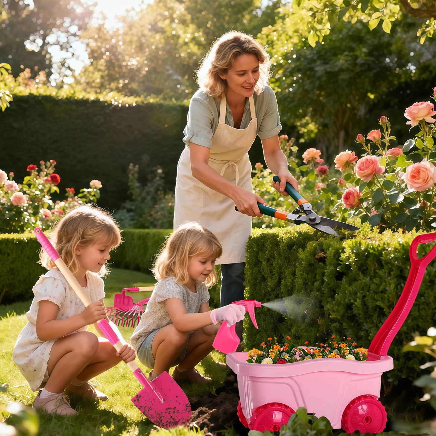 Duckura Kids Gardening Tools Set - 7pc Wheelbarrow Kit for Outdoor Garden Play | Ages 2+
