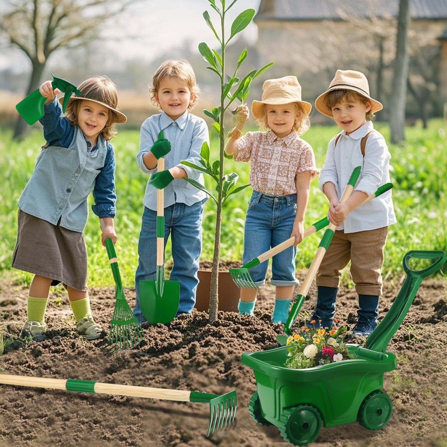 Duckura Kids Gardening Tools Set – 10-Piece Wheelbarrow Kit for Outdoor Play (Ages 2+)
