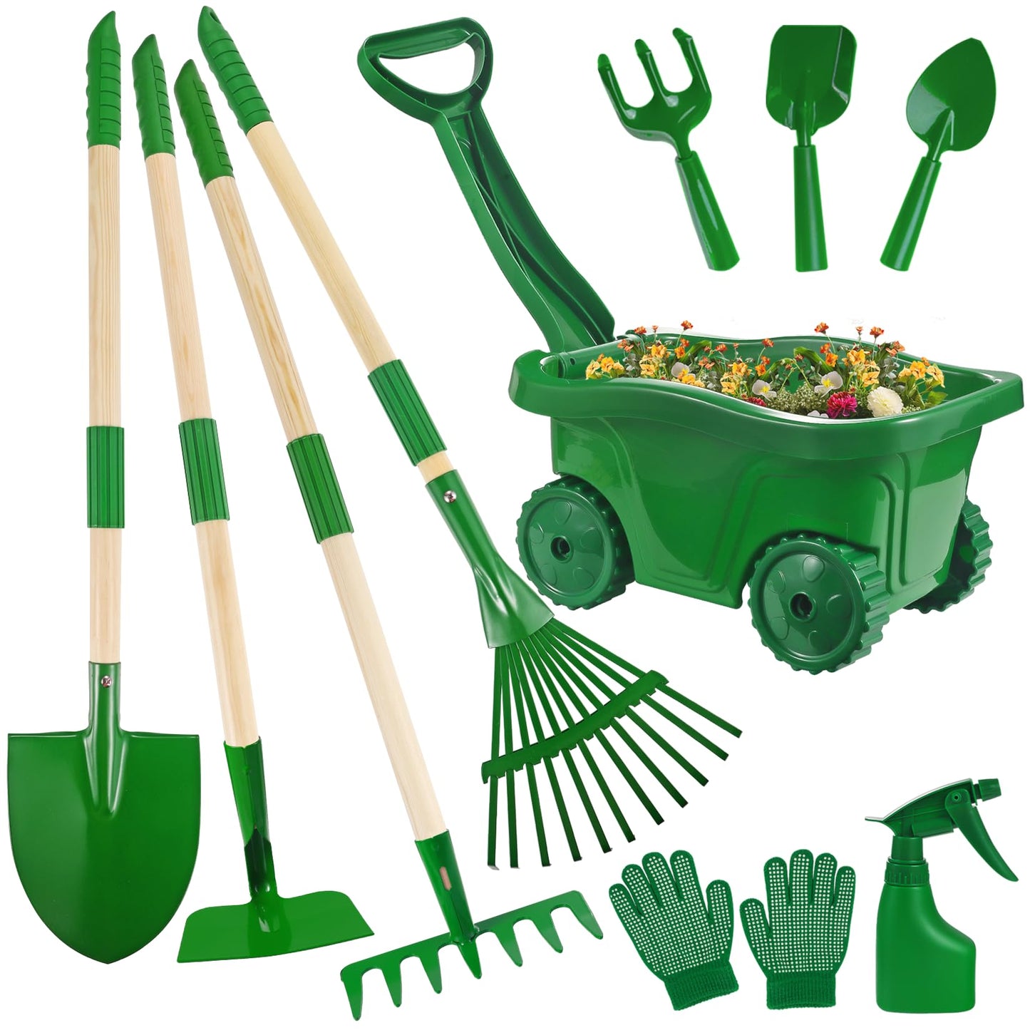 Duckura Kids Gardening Tools Set – 10-Piece Wheelbarrow Kit for Outdoor Play (Ages 2+)