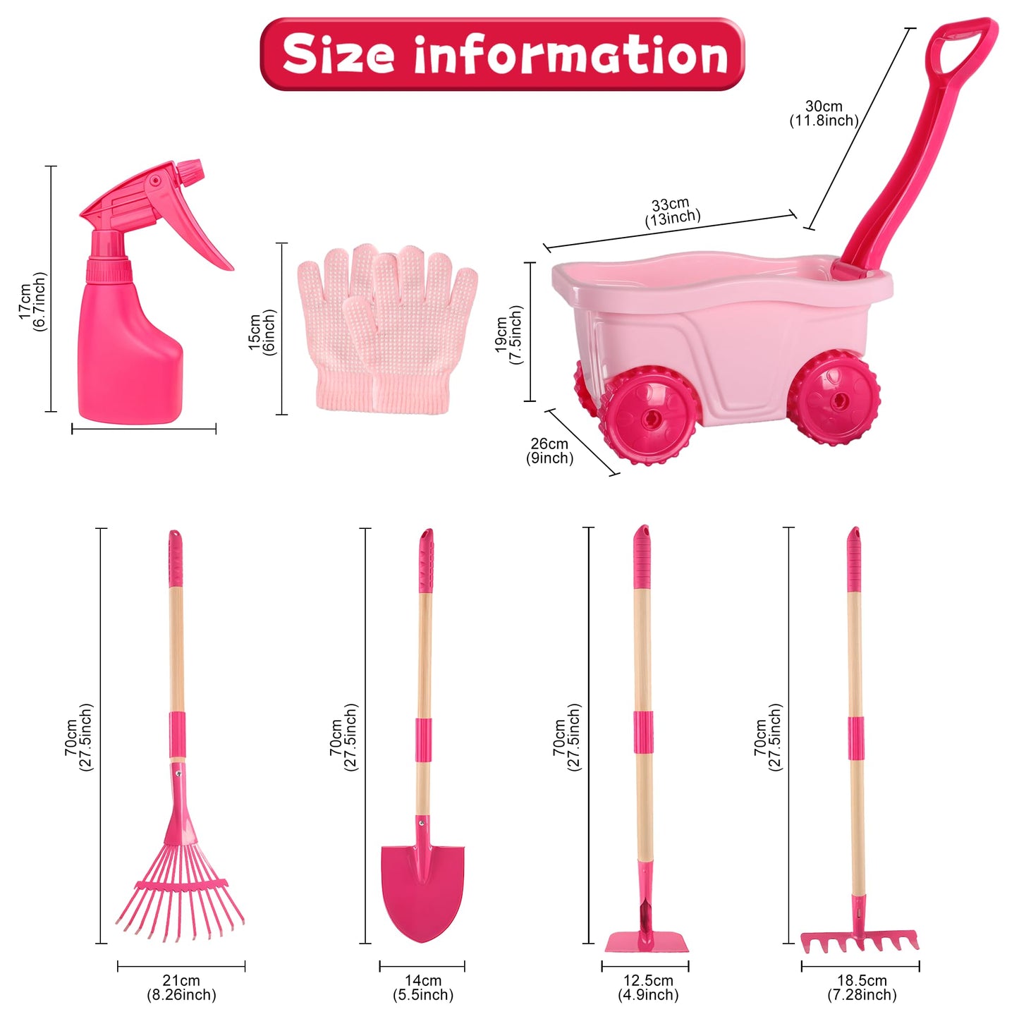 Duckura Kids Gardening Tools Set - 7pc Wheelbarrow Kit for Outdoor Garden Play | Ages 2+