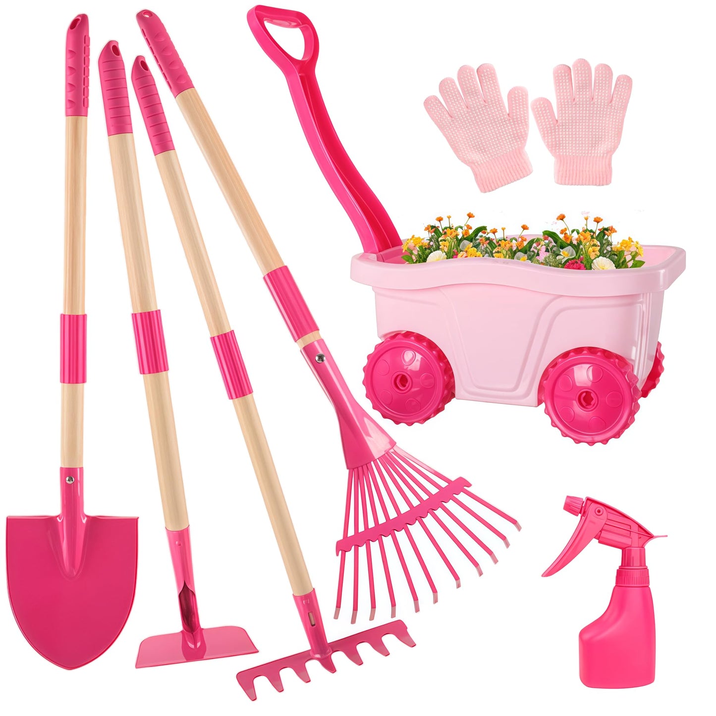 Duckura Kids Gardening Tools Set - 7pc Wheelbarrow Kit for Outdoor Garden Play | Ages 2+