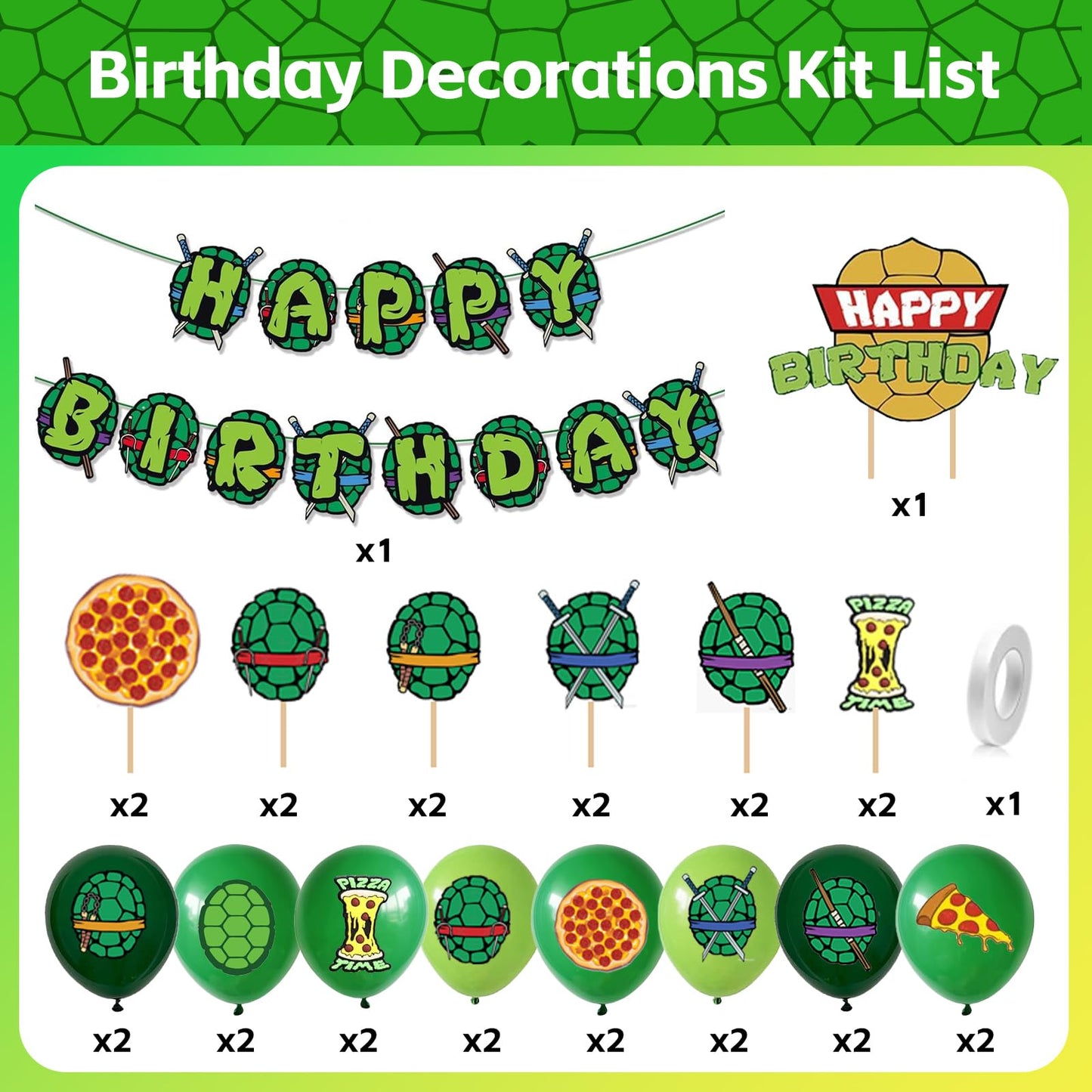 DUCTIAIARY Turtle Birthday Party Decorations — Big Cake Topper, Cupcake Toppers, Balloons & Happy Birthday Banner
