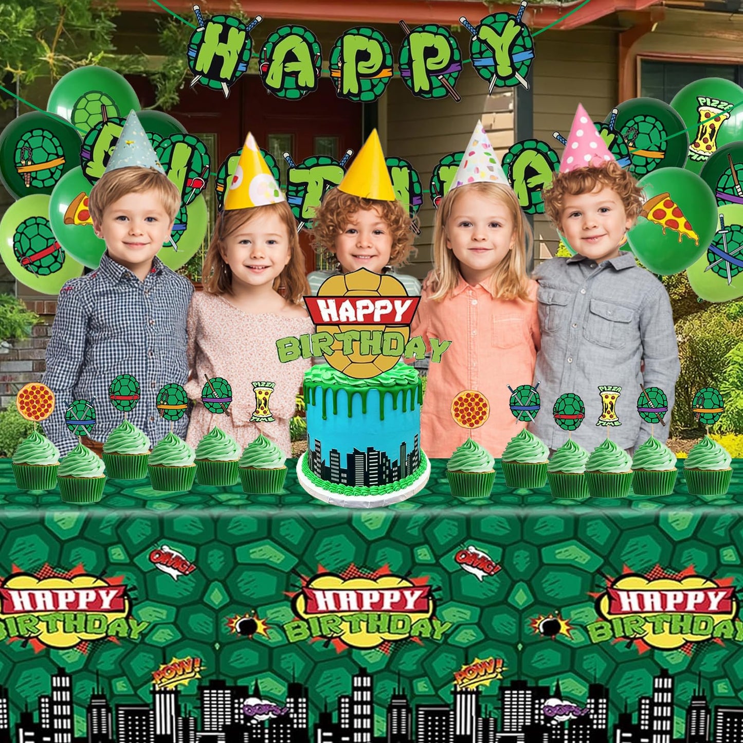 DUCTIAIARY Turtle Birthday Party Decorations — Big Cake Topper, Cupcake Toppers, Balloons & Happy Birthday Banner