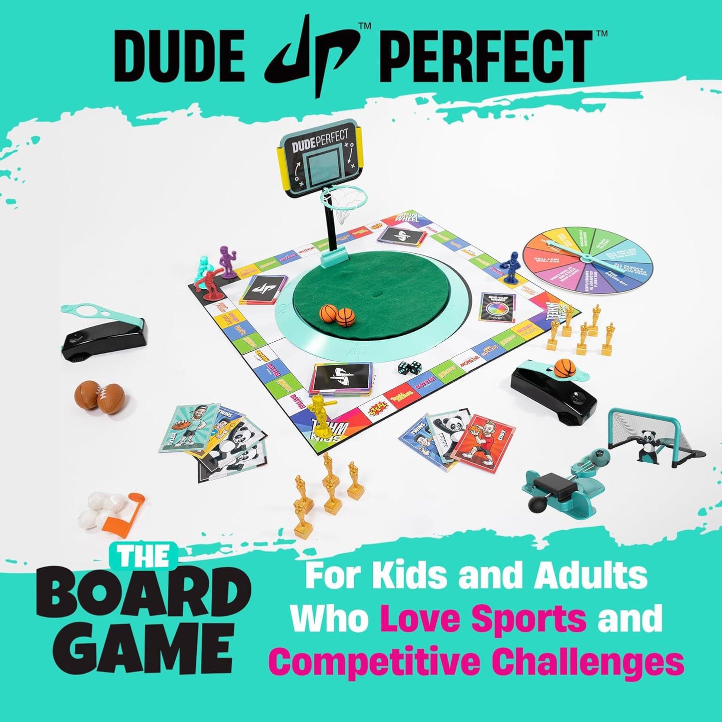 Dude Perfect Board Game with Soccer Add-On | Action-Packed Family Fun for 2-5 Players
