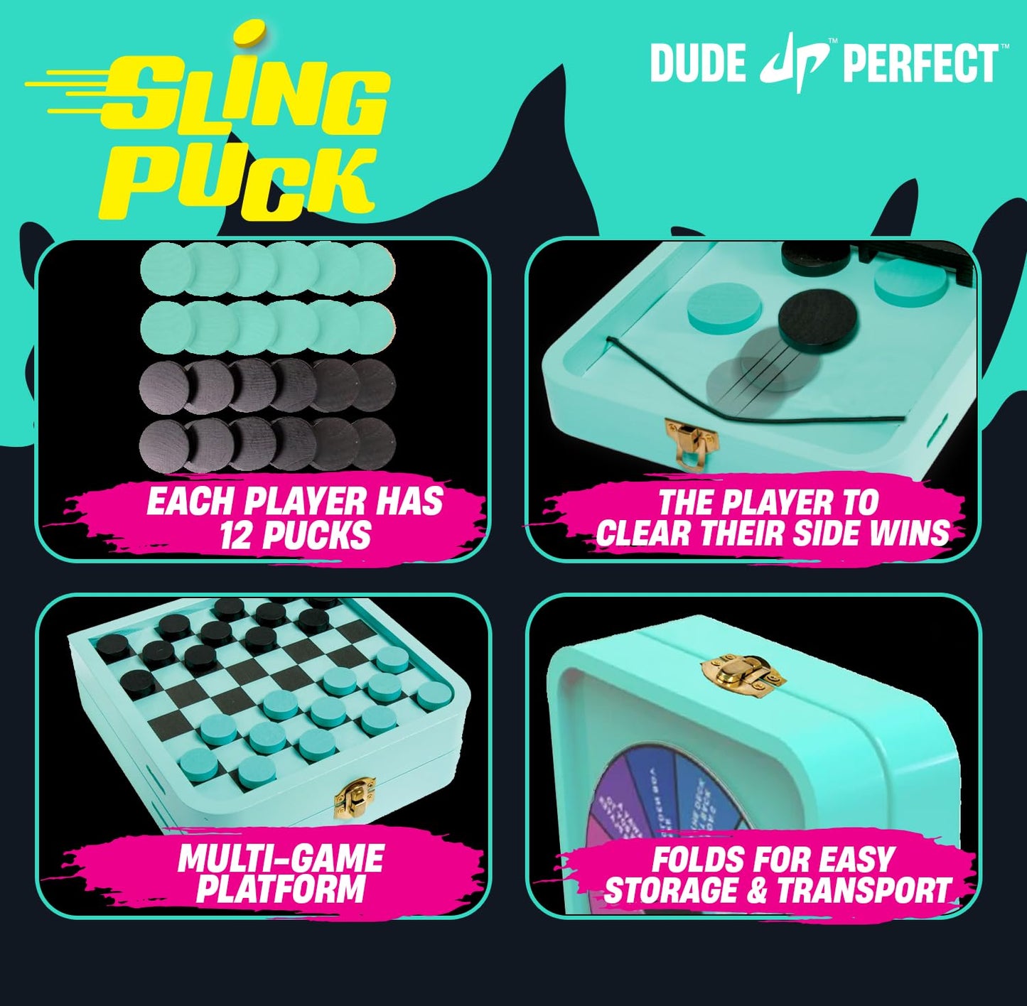 Dude Perfect Sling Puck & Checkers Game Set — Fast-Paced Family Fun