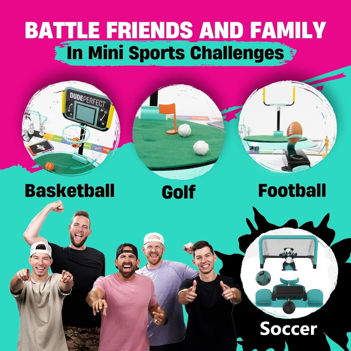 Dude Perfect Board Game with Soccer Add-On | Action-Packed Family Fun for 2-5 Players