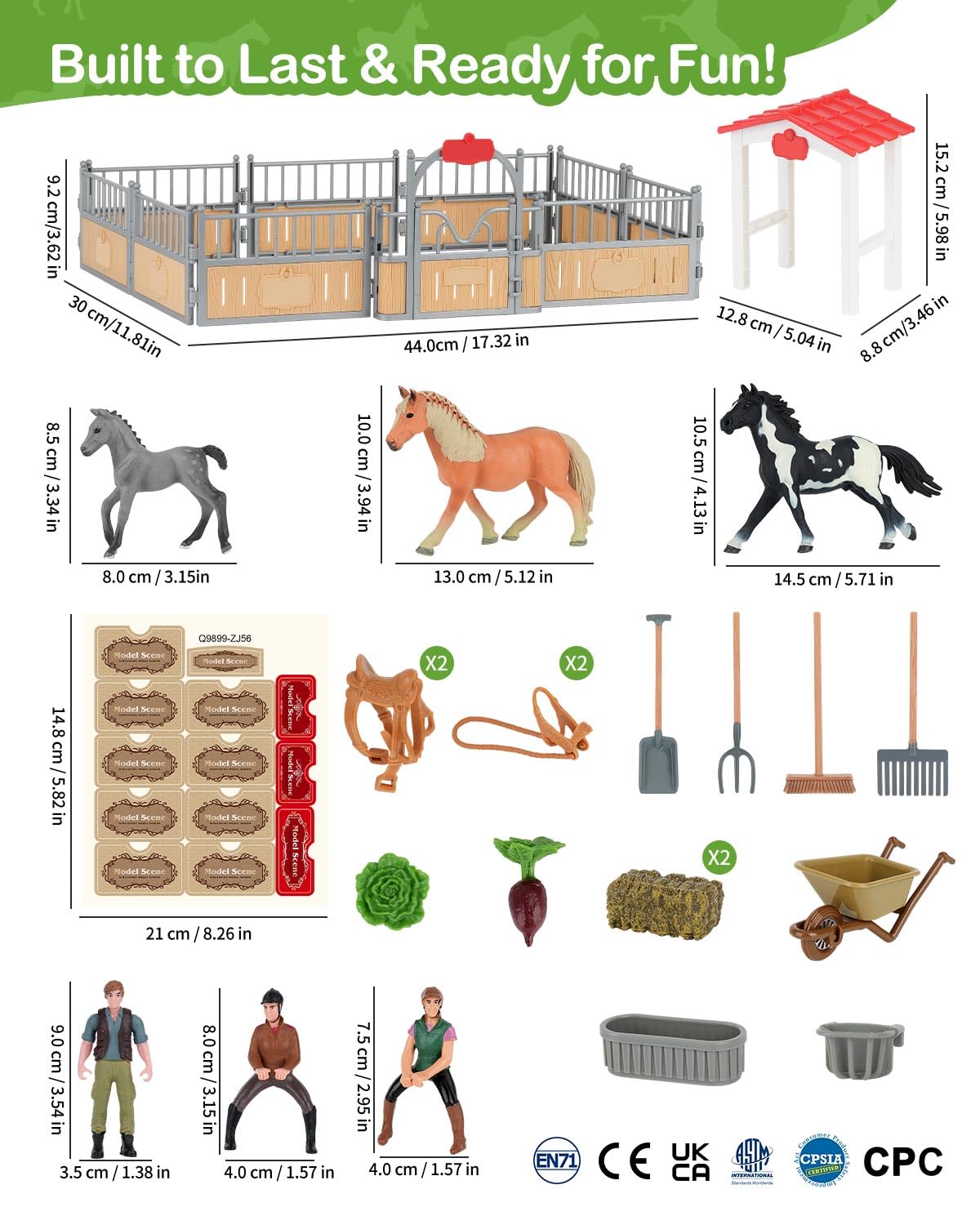 DuDuMo Horse Stable Playset – 3 Horses & 2 Riders for Kids