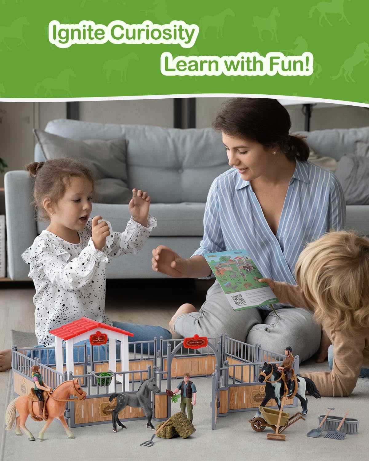 DuDuMo Horse Stable Playset – 3 Horses & 2 Riders for Kids