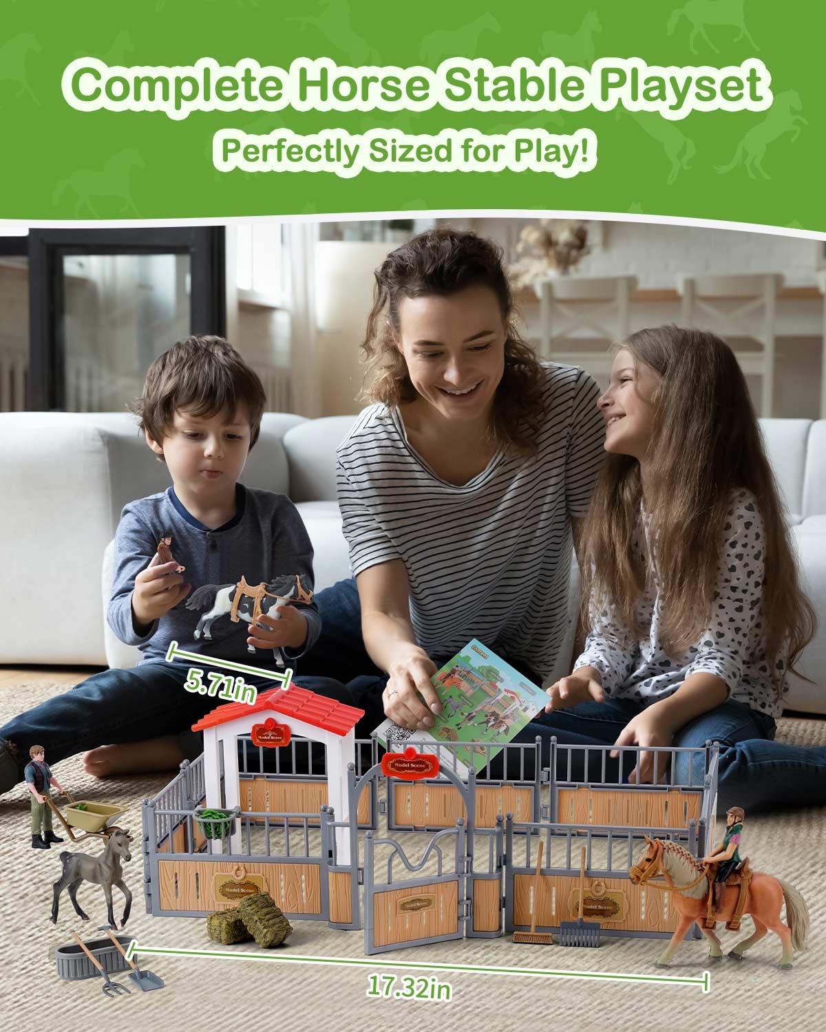 DuDuMo Horse Stable Playset – 3 Horses & 2 Riders for Kids