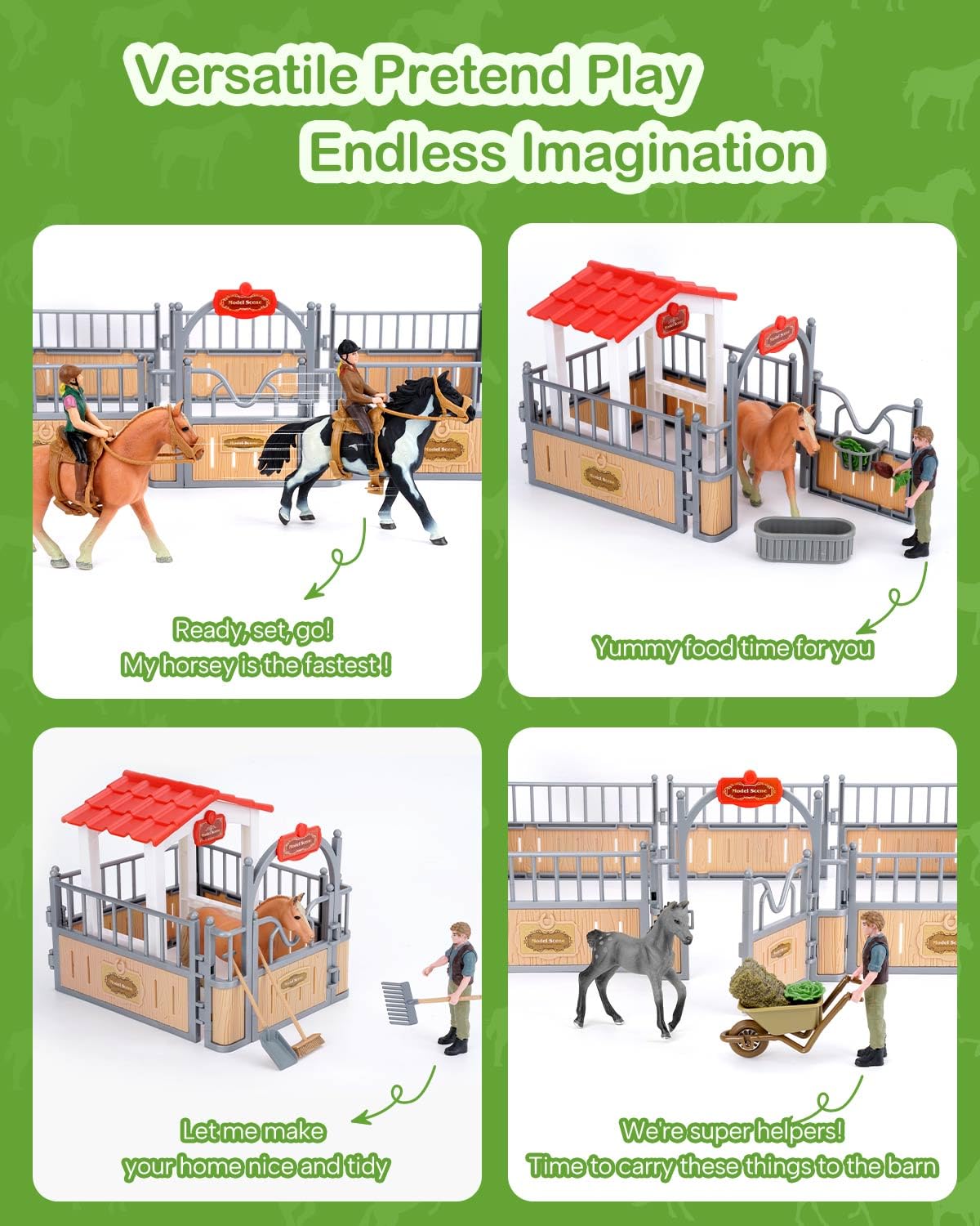 DuDuMo Horse Stable Playset – 3 Horses & 2 Riders for Kids