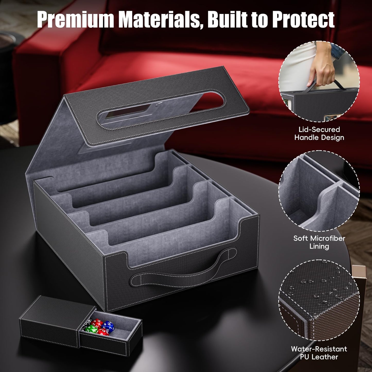 Dufvrpe Trading Card Storage Box – 3500+ Cards, Magnetic Lid, Display Slots, Dice Box