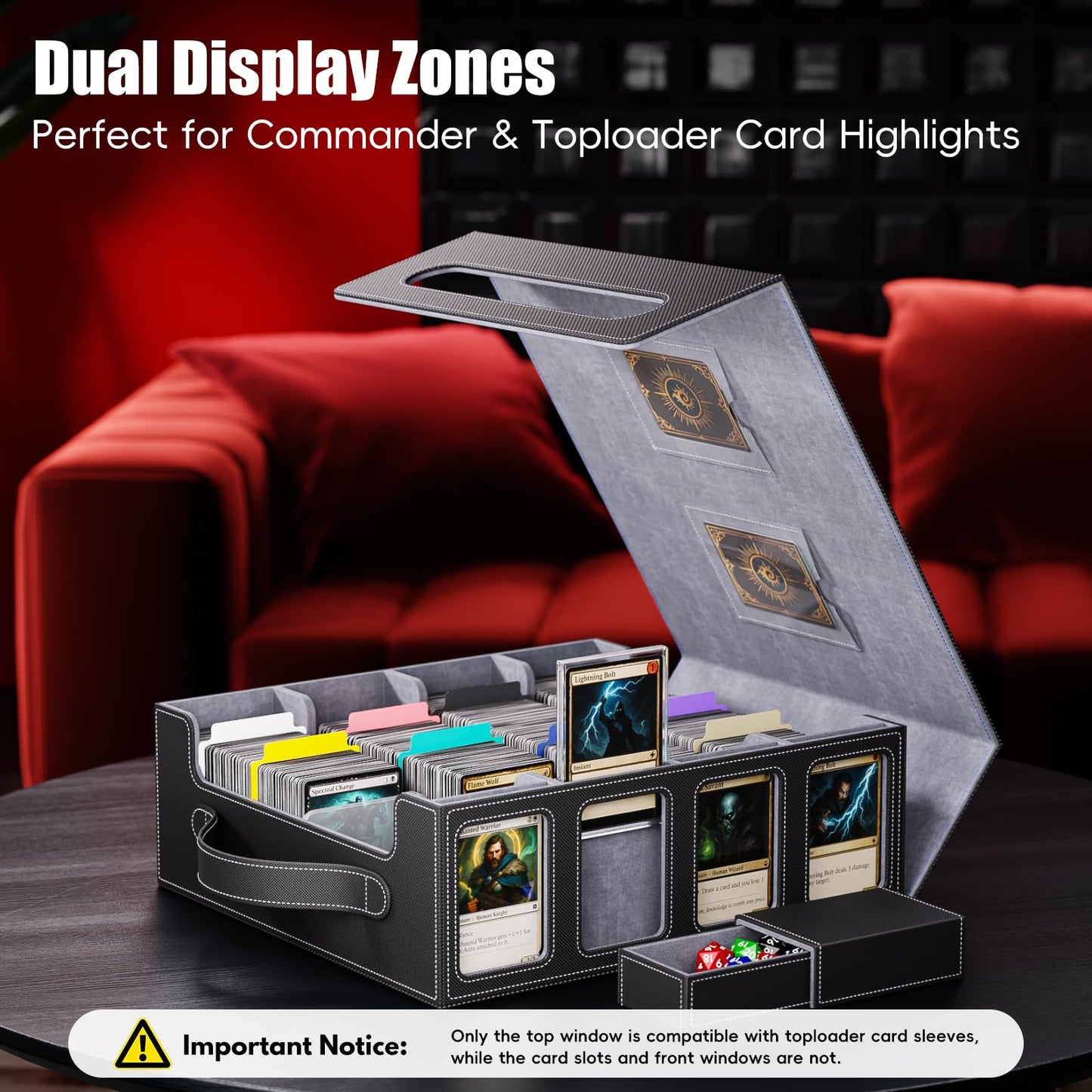 Dufvrpe Trading Card Storage Box – 3500+ Cards, Magnetic Lid, Display Slots, Dice Box