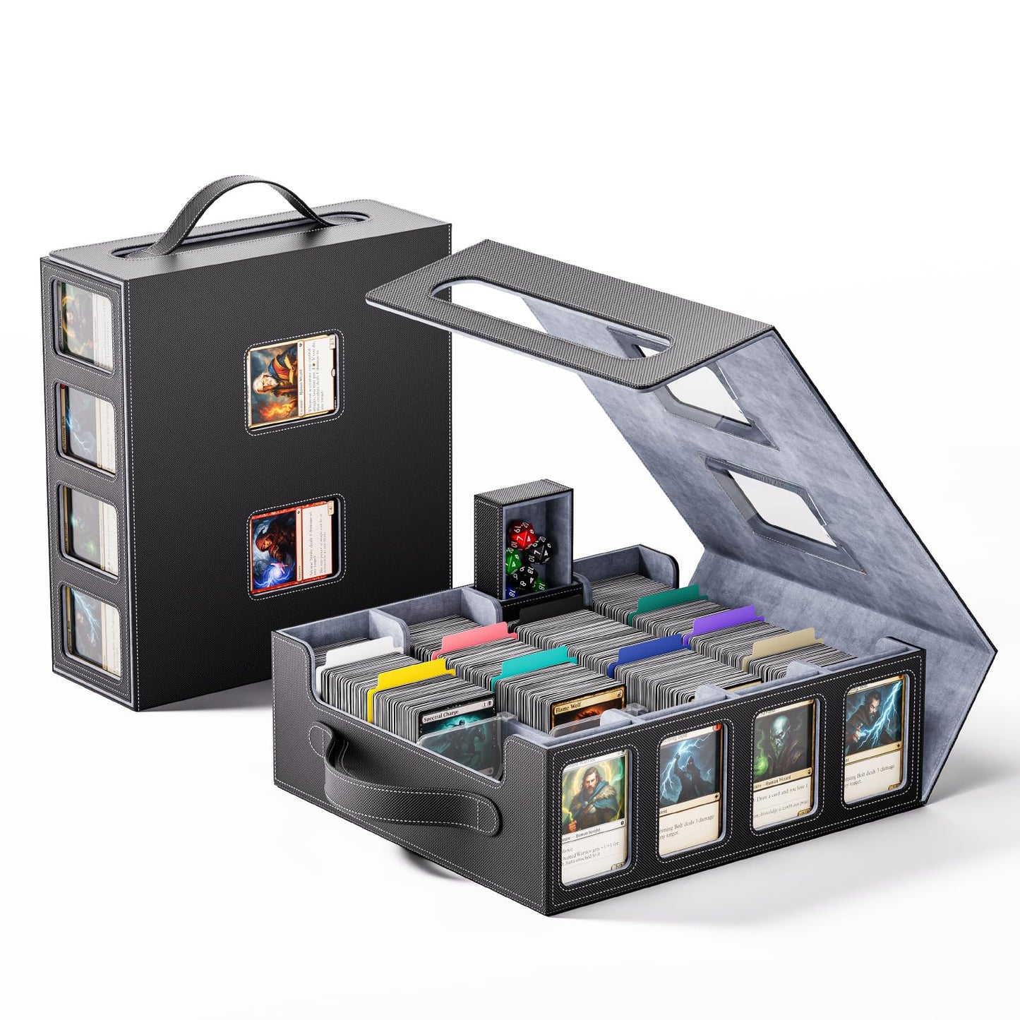 Dufvrpe Trading Card Storage Box – 3500+ Cards, Magnetic Lid, Display Slots, Dice Box