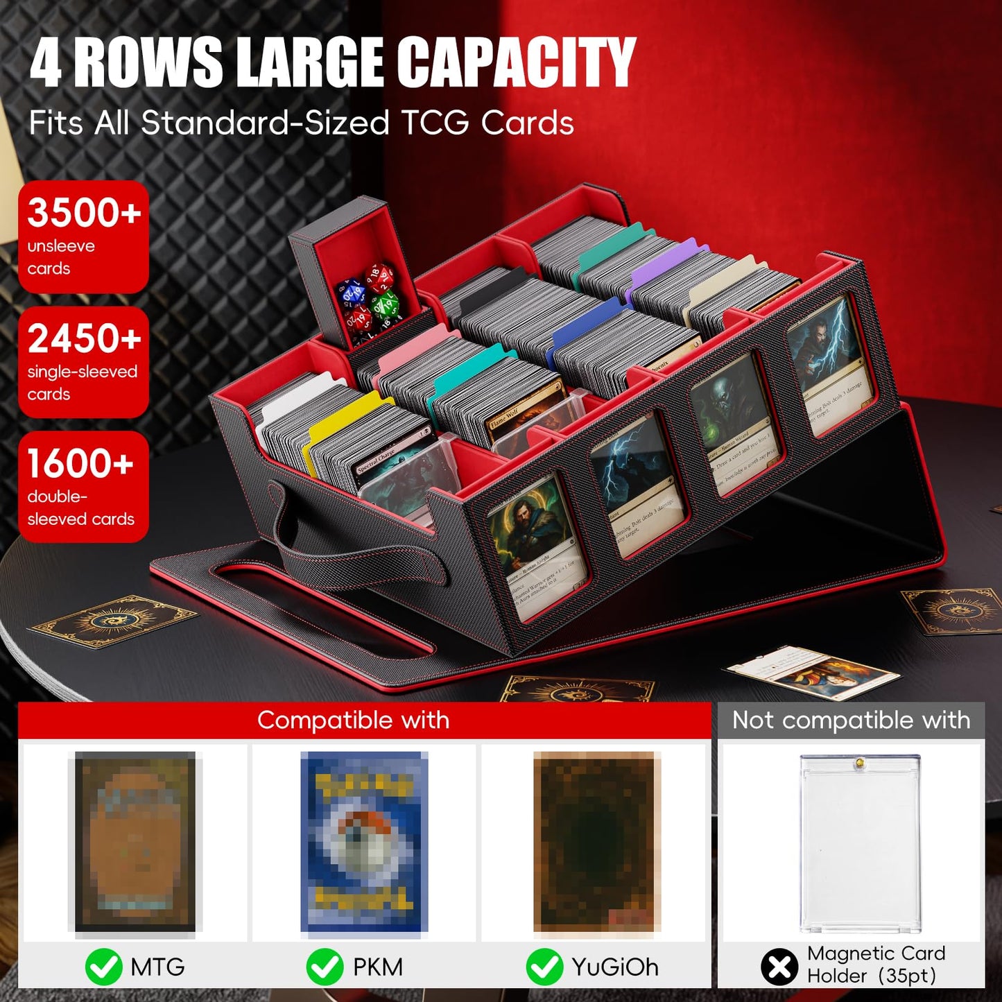 Dufvrpe Trading Card Storage Box – 3500+ Capacity, Magnetic Lid, Commander Displays