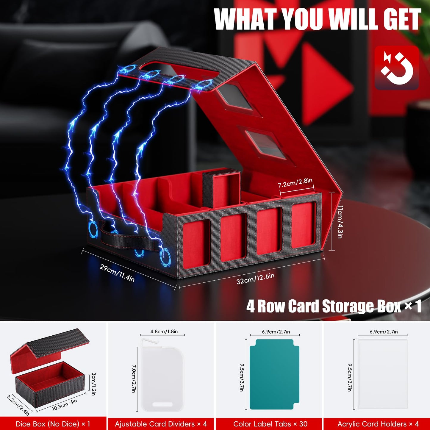 Dufvrpe Trading Card Storage Box – 3500+ Capacity, Magnetic Lid, Commander Displays