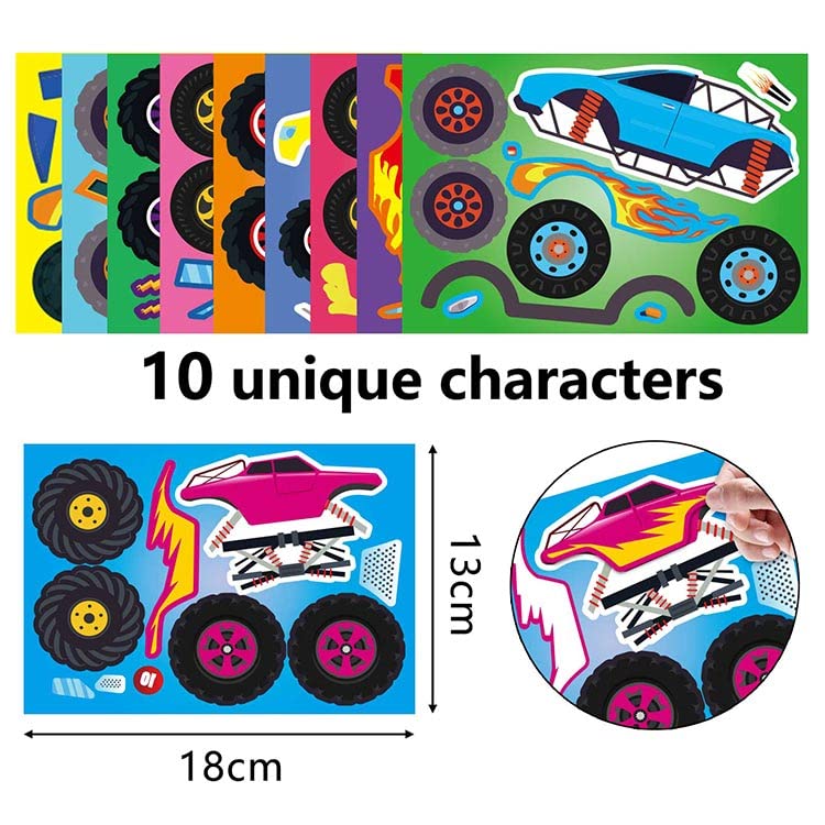 DUJAA 20-Piece Monster Truck Stickers — 10 Designs for DIY Crafts, Party Favors, Birthday Decorations