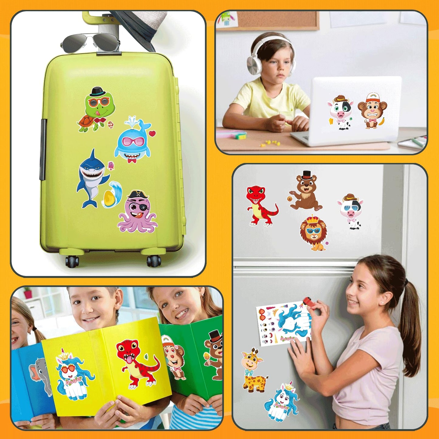 DUJAA 48 Sheets Make-a-Face Stickers for Kids – Mix & Match Animal Theme Party Favors