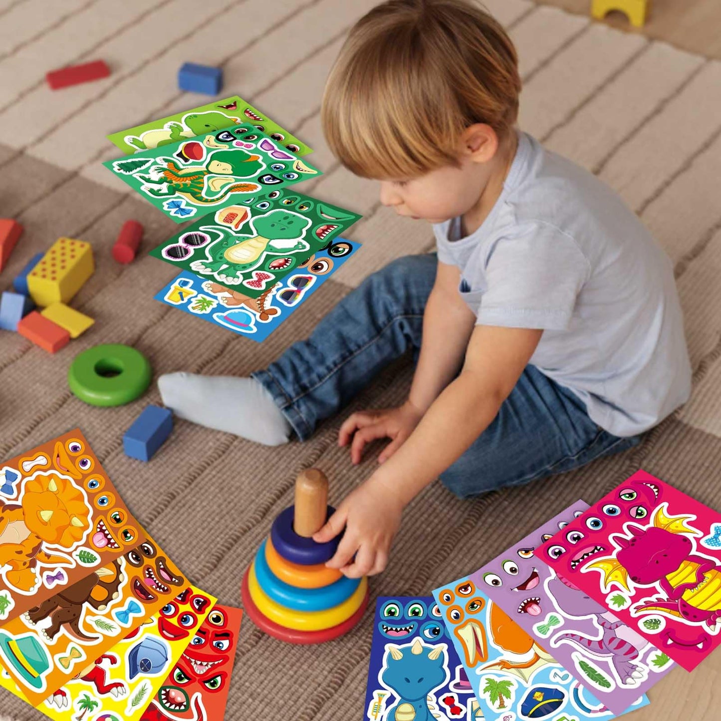 DUJAA 24-Piece Dinosaur Sticker Set for Kids – 12 Designs, Party Favors & Classroom Craft