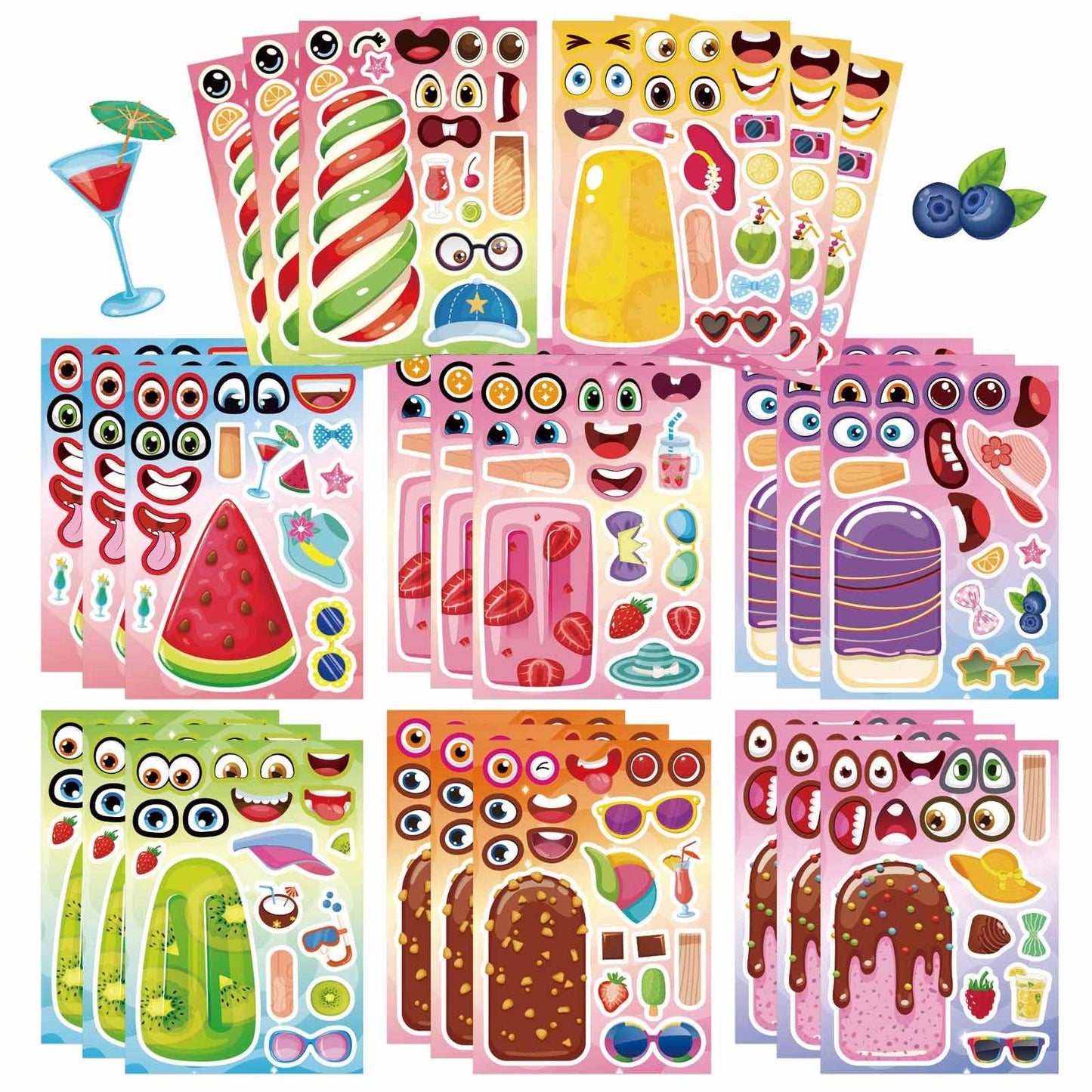 DUJAA 24 Sheets Ice Cream Stickers for Kids | Make Your Own Summer Stickers, Party Favors & Classroom Rewards