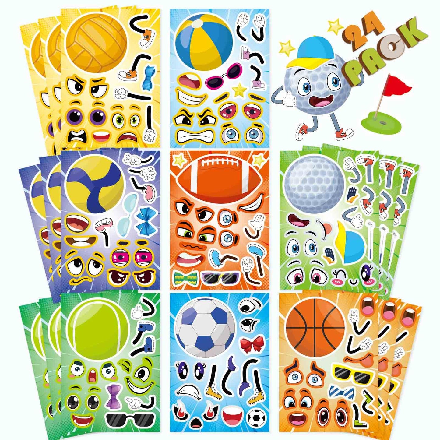 DUJAA 24 PCS Sport Ball Stickers for Kids - Mix & Match Sheets