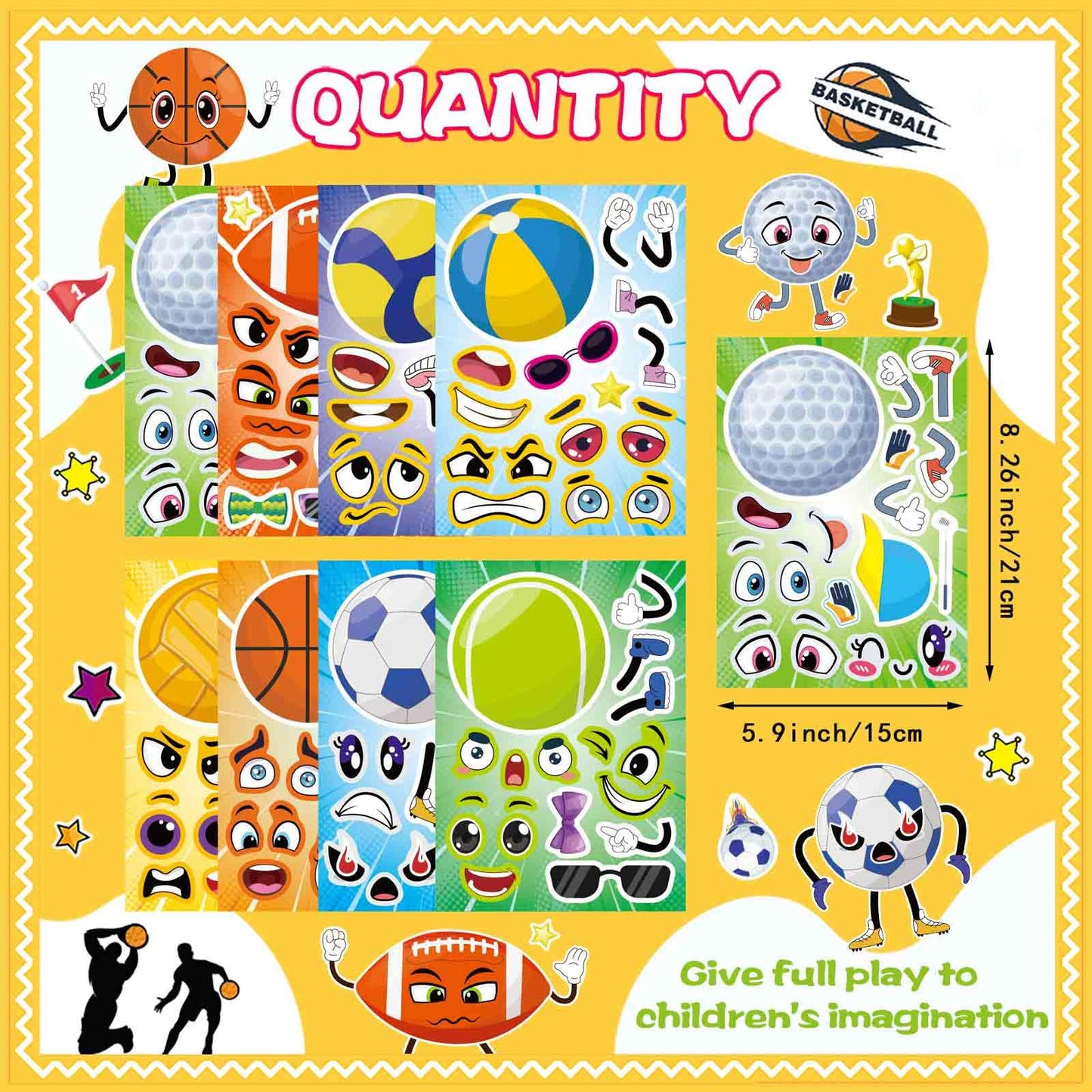 DUJAA 24 PCS Sport Ball Stickers for Kids - Mix & Match Sheets
