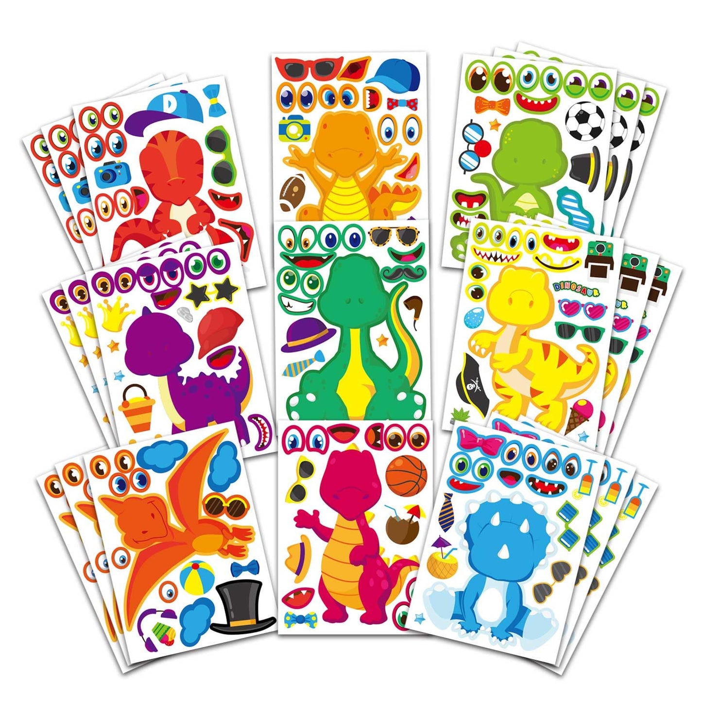 DUJAA 27-Sheet Dinosaur Stickers – DIY Dino Faces for Kids & Party Favors