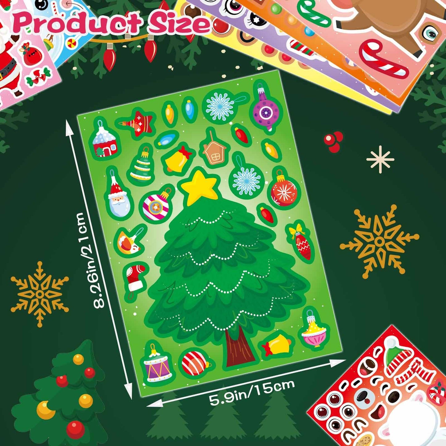 DUJAA 32 Sheets Christmas Stickers for Kids – DIY Santa, Snowman & Friends
